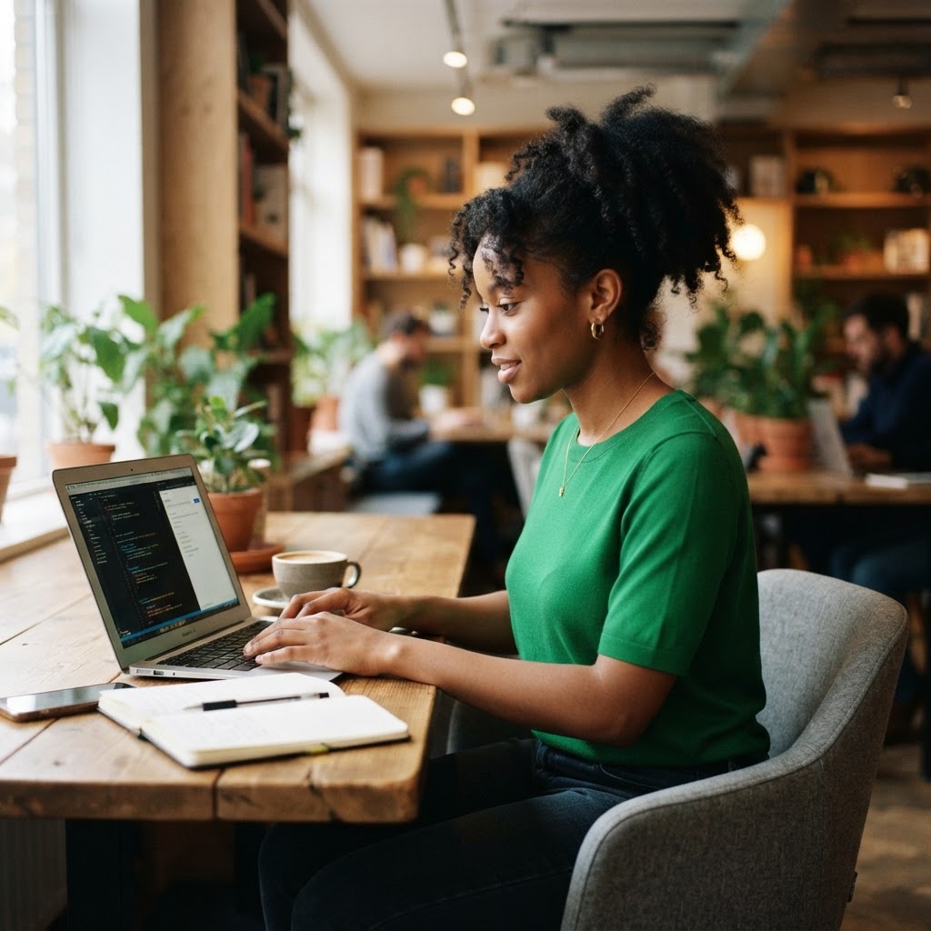 Shopper using a laptop